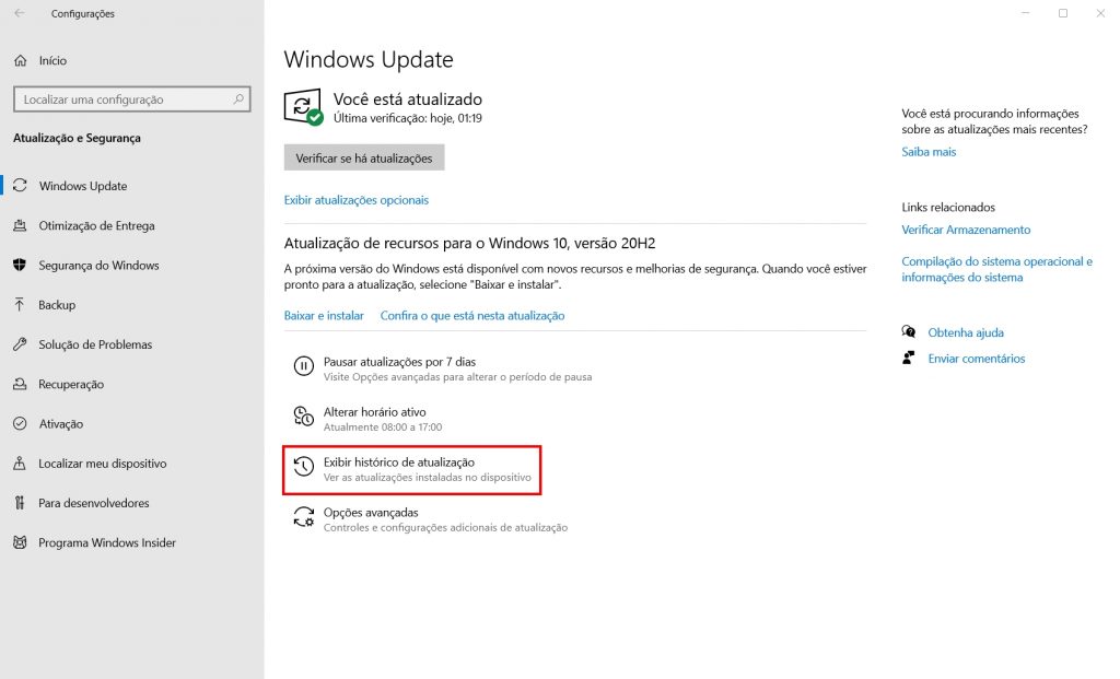Como remover atualização do Windows 10 - Passo 2