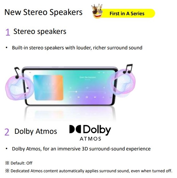 Som estéreo e suporte ao Dolby Atmos - Galaxy A72