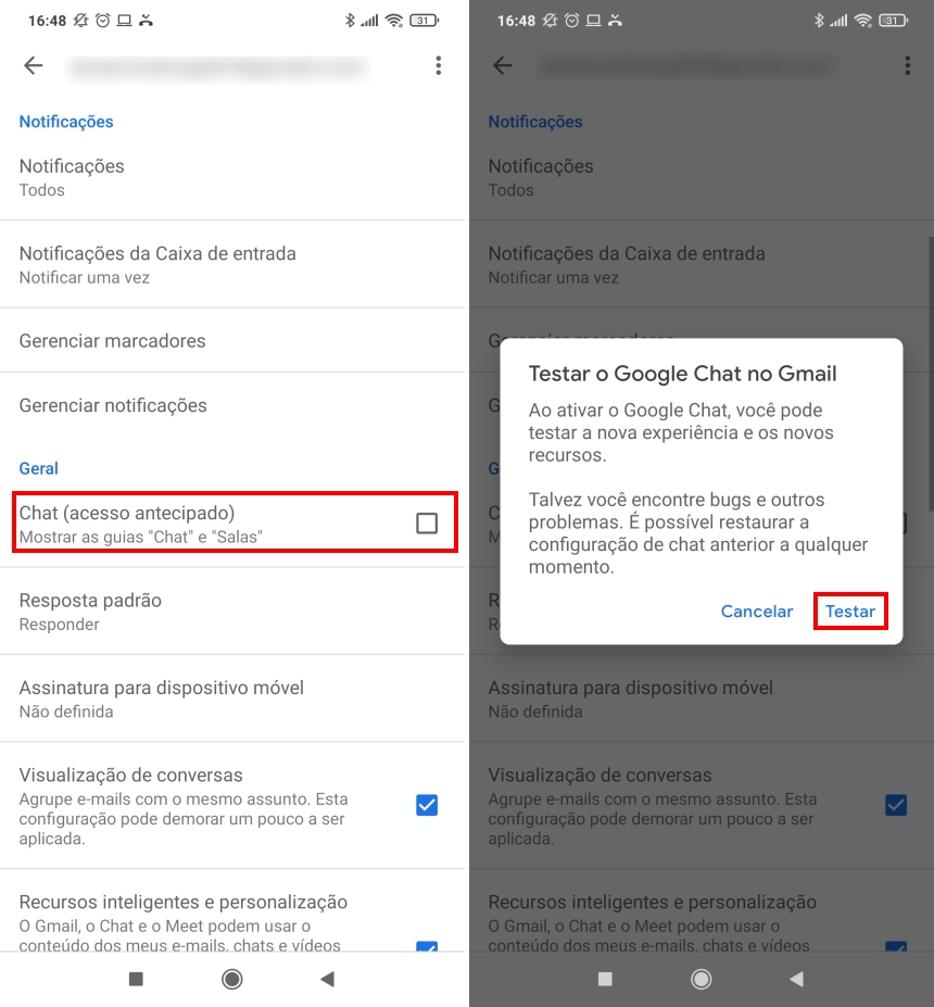 Como habilitar o Google Chat do Gmail no Android - Passo 3