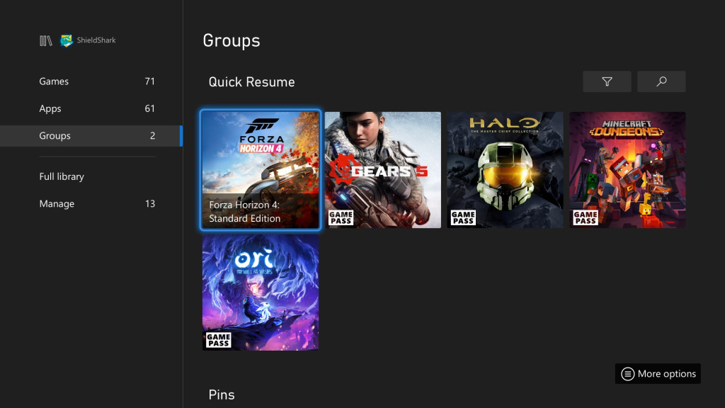 Menu do Quick Resume - Xbox