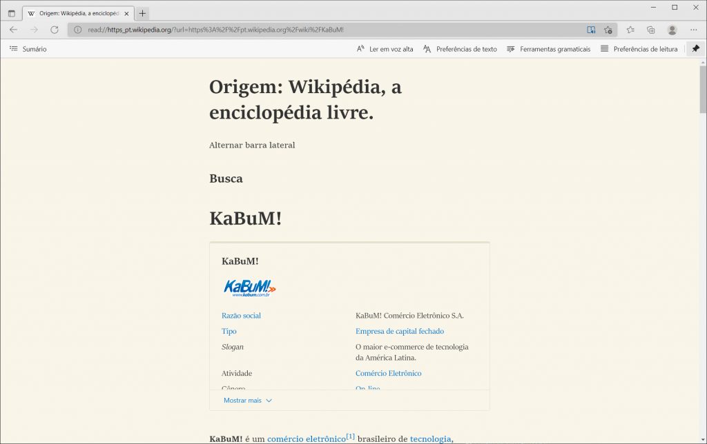 Página do KaBuM! na Wikipédia