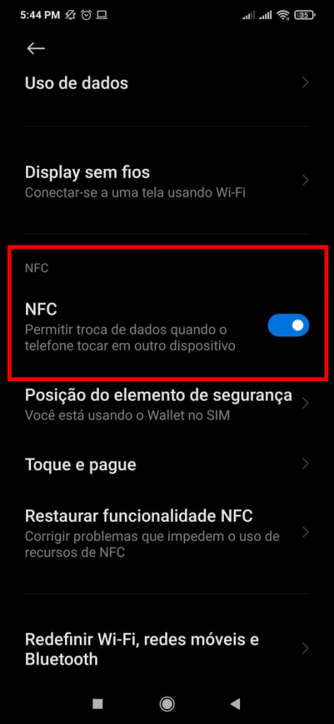 Configuração do NFC