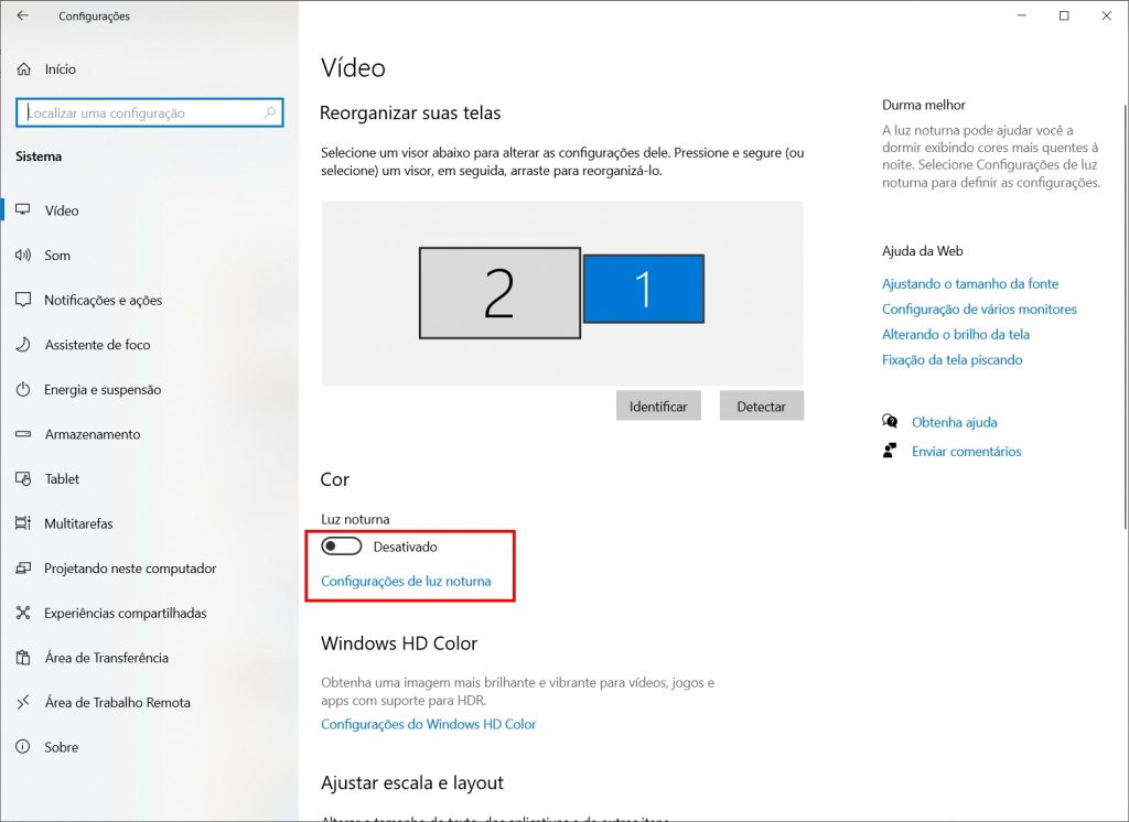 Como ativar o filtro de luz azul no Windows 10 - Passo 2