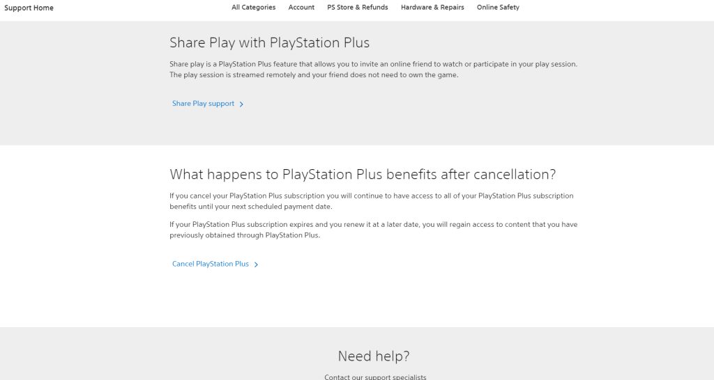 Informação da Sony referente a PS Plus