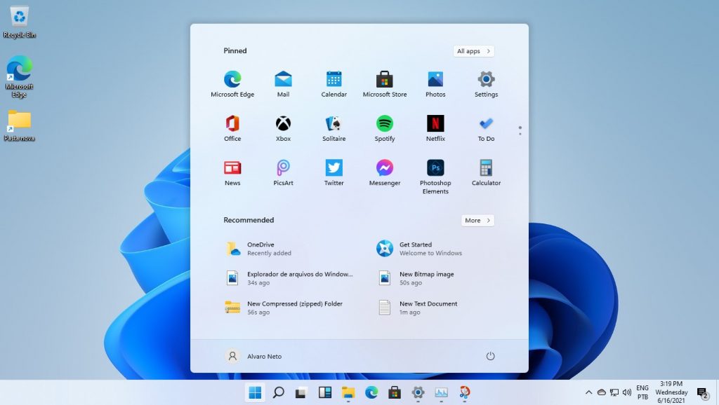 Windows 11 - Novo menu Iniciar