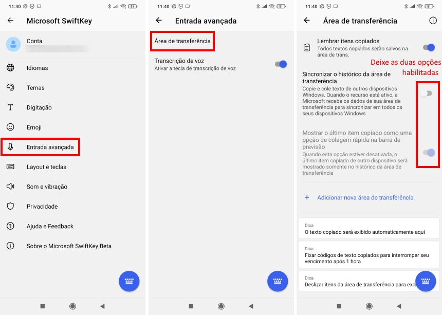 Como compartilhar a área de transferência entre o Windows e o Android (Android) - Passo 2