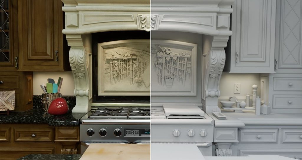 Ilustração de cozinha digitalizada usada em evento da Nvidia