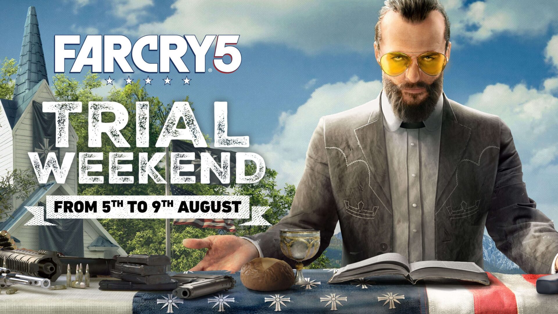 Ilustração da ação para o teste gratuito de Far Cry 5