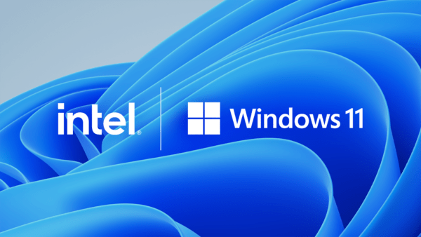 Ilustração de logos da Intel e do Windows 11 Asus