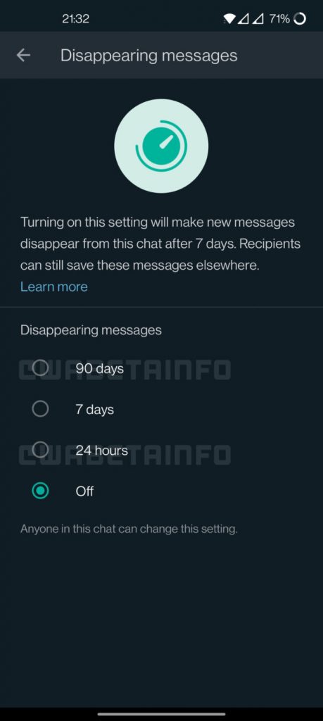 Mensagens temporárias do WhatsApp com mais opções de tempo