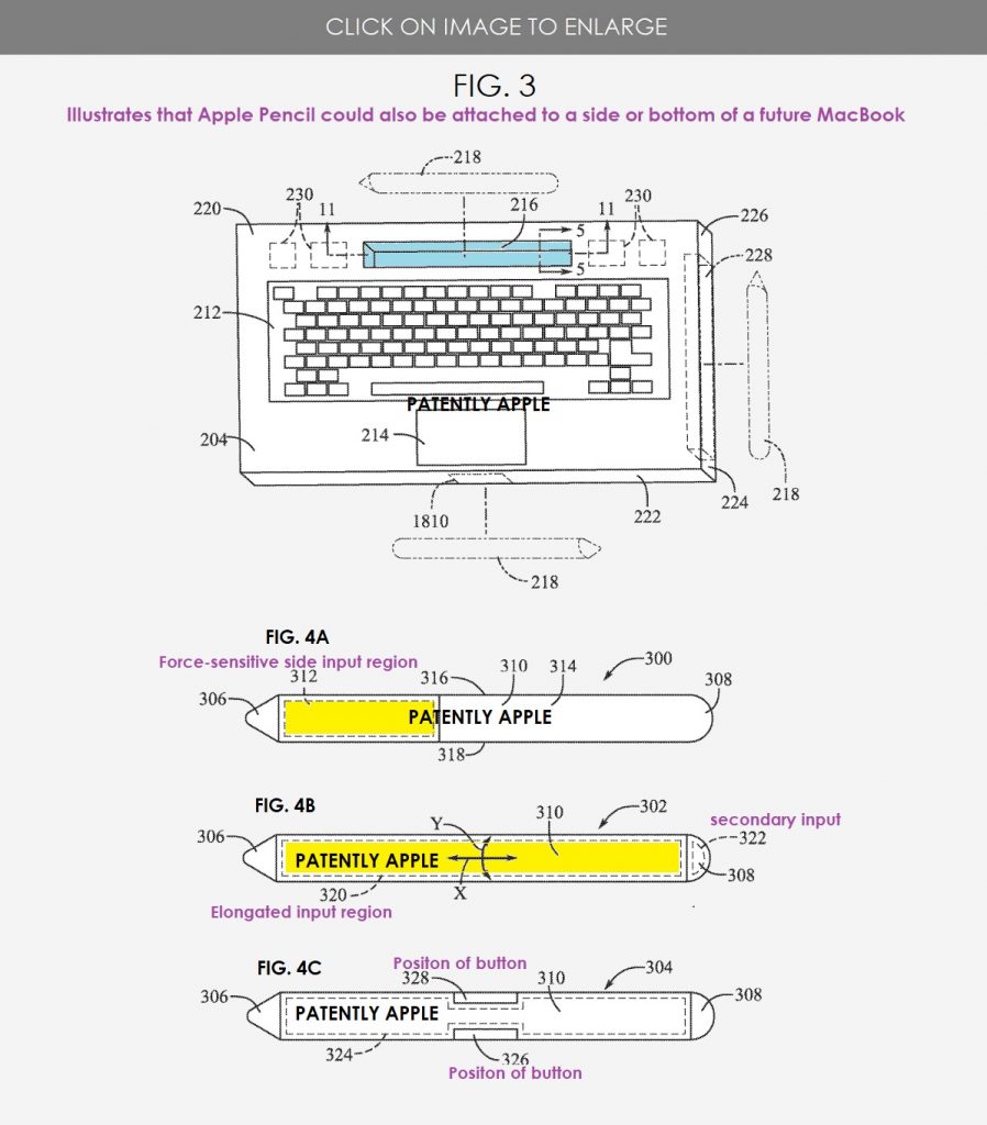 Ilustração de patente de MacBook da Apple