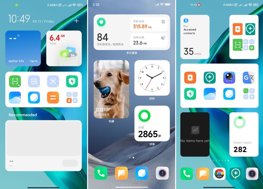 Capturas de widgets em smartphones Xiaomi