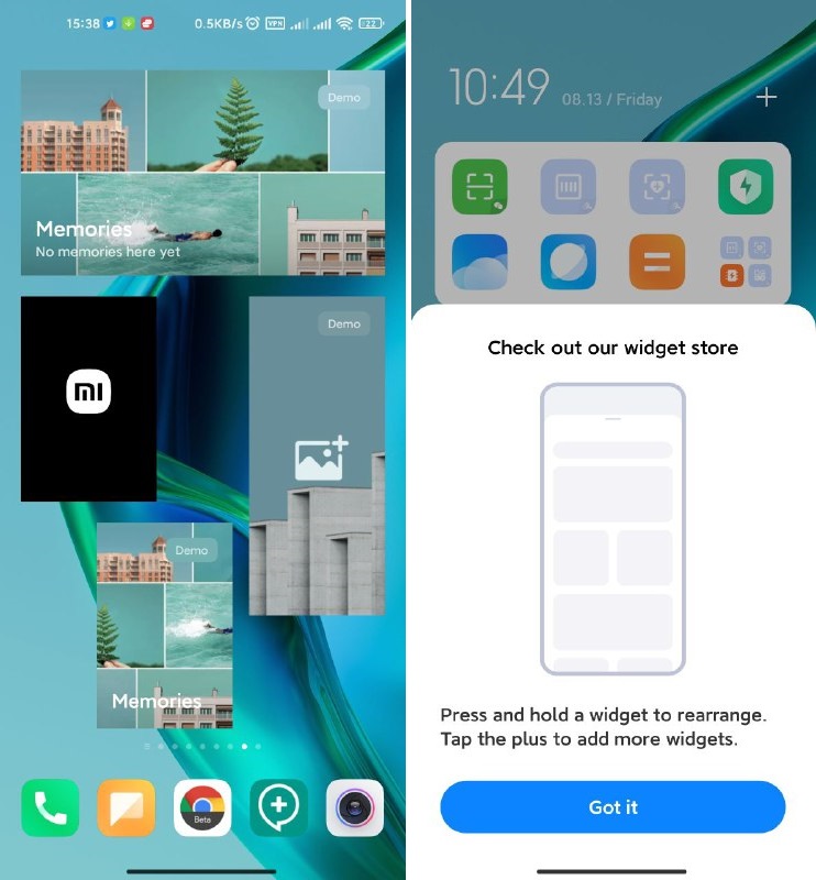 Novos widgets em smartphones da Xiaomi