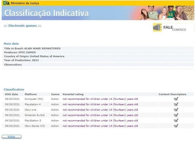 Ministério da Justiça brasileiro "vaza" Alan Wake Remastered no Switch