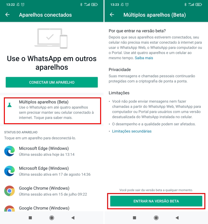 Como participar do Beta de múltiplos aparelhos do WhatsApp - Passo 2