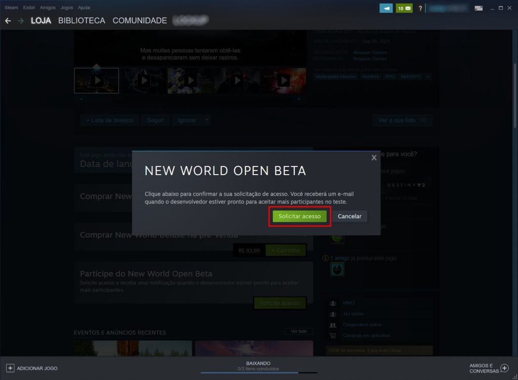 Como participar do Open Beta de New World - Passo 3
