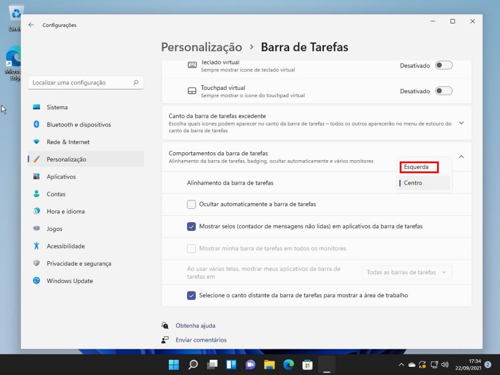 Como trocar a posição do menu Iniciar no Windows 11 - Passo 4