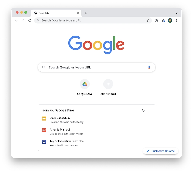 Google Chrome exibindo documentos do Google Drive