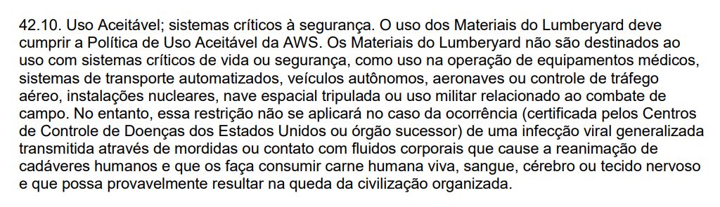 Trecho de contrato da Amazon - Motor Lumberyard