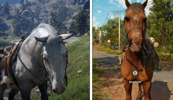 Cavalo de RDR 2 vs Far Cry 6 - gráficos