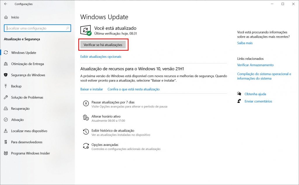 Como instalar a atualização atualização KB5005611 no Windows 10 - Passo 2