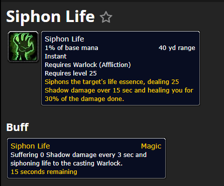 Feitiço Syphon Life em World of Warcraft
