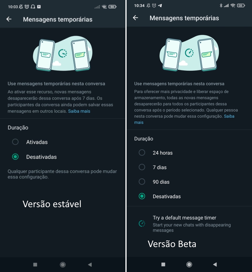 WhatsApp Beta - Mensagens temporárias