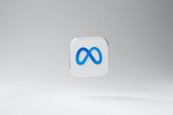 Ilustração em 3D do logo da Meta