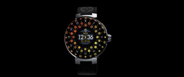 Smartwatch Tambour Horizon Light Up, da Louis Vuitton, em fundo preto
