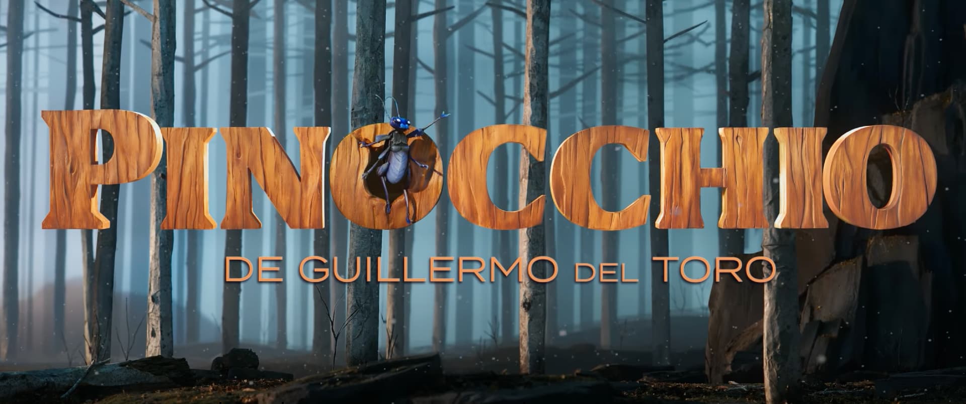 Imagem mostra o título do longa de animação Pinóquio, criado por Guillermo del Toro e com estreia na Netflix