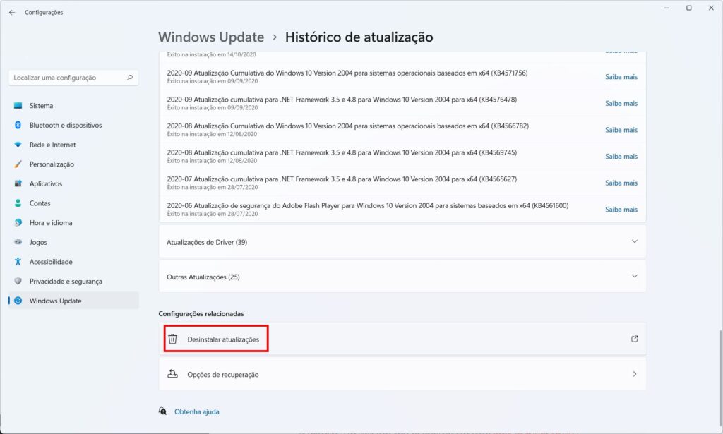 Como desinstalar a atualização KB5010414 do Windows 11 - Passo 3