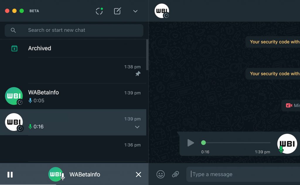 WhatsApp Beta Desktop - novo player de áudio