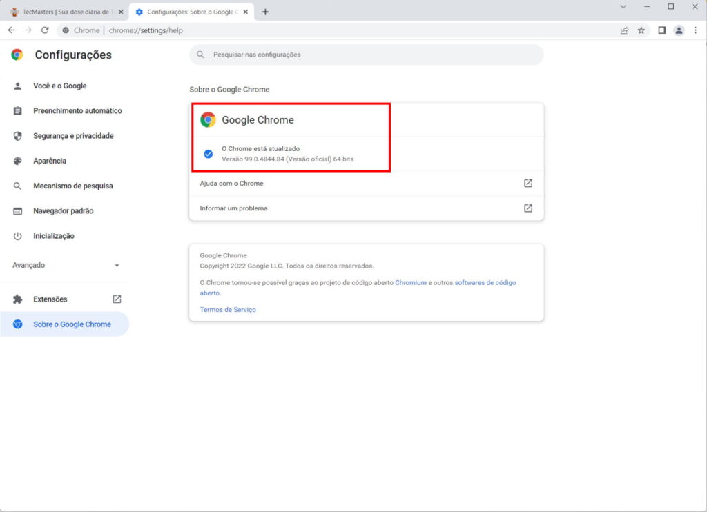 Como atualizar o Google Chrome manualmente - Passo 3