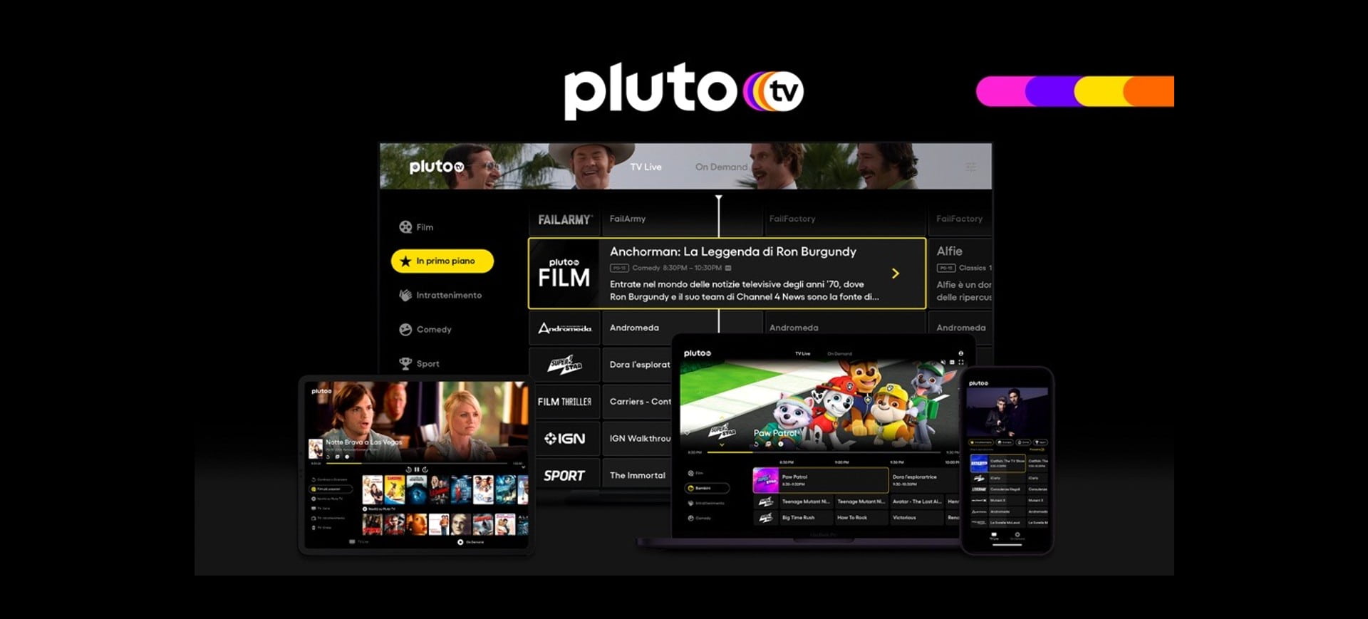 Imagem mostra a interface do aplicativo Pluto TV