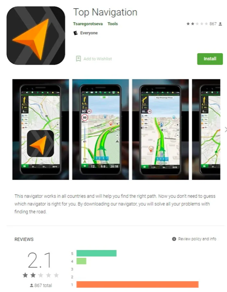 Top Navigation - app falso na Play Store