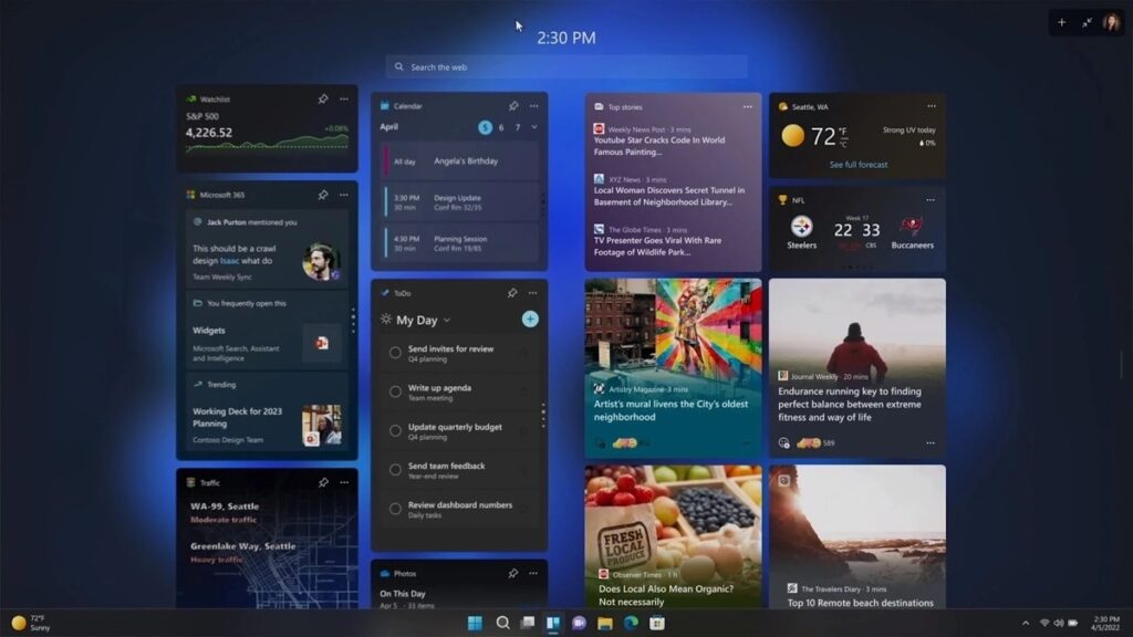Windows 11 - widgets em tela cheia