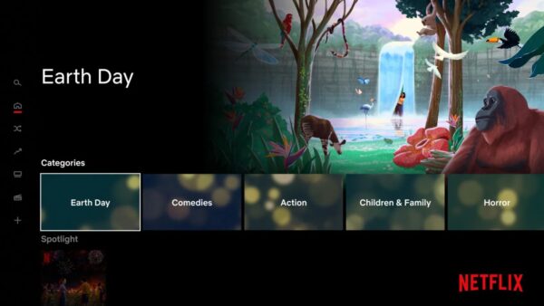 Captura de tela da nova interface do Netflix para a aplicação na TV, com novas categorias