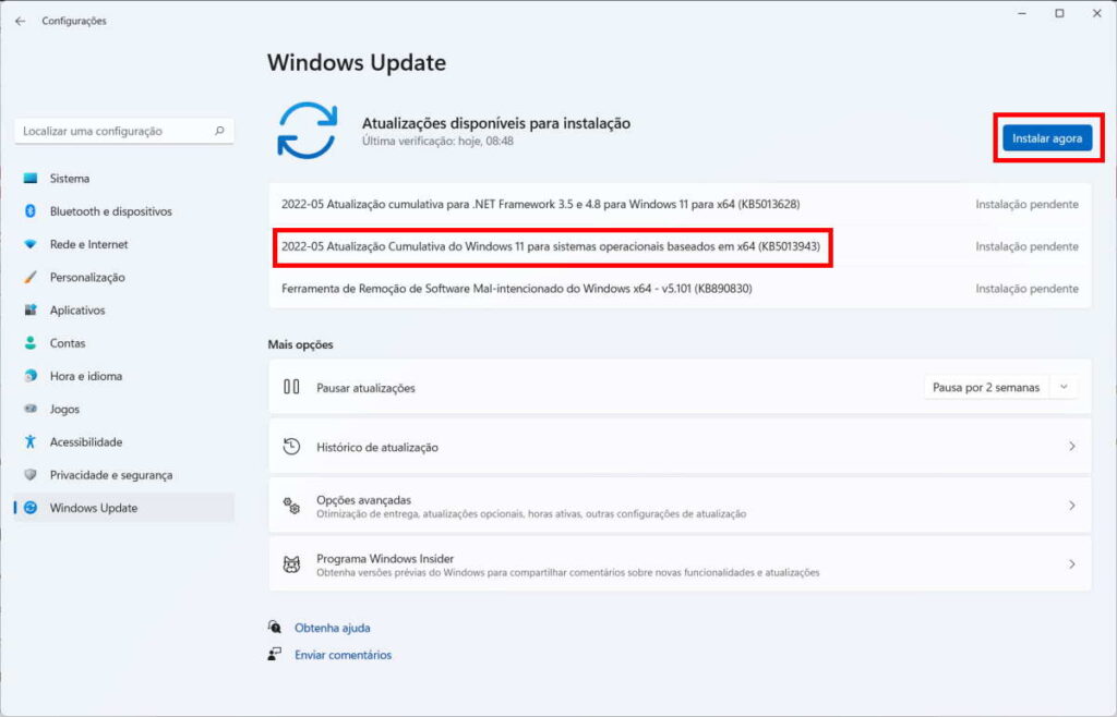 Como instalar a atualização KB5013943 do Windows 11 - Passo 2