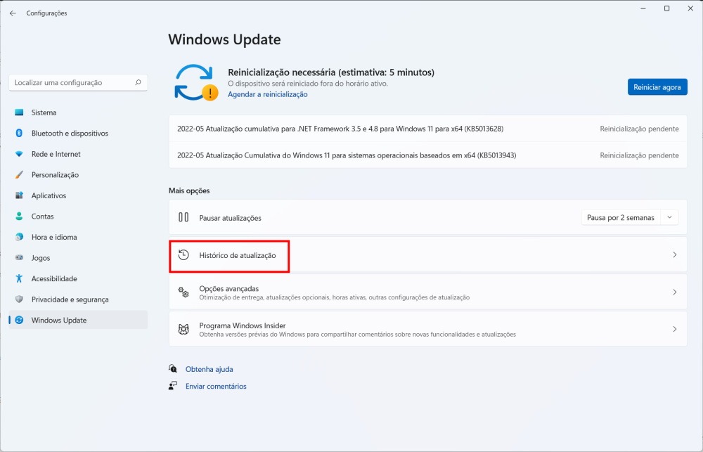 Como remover uma atualização do Windows 11 - Passo 2