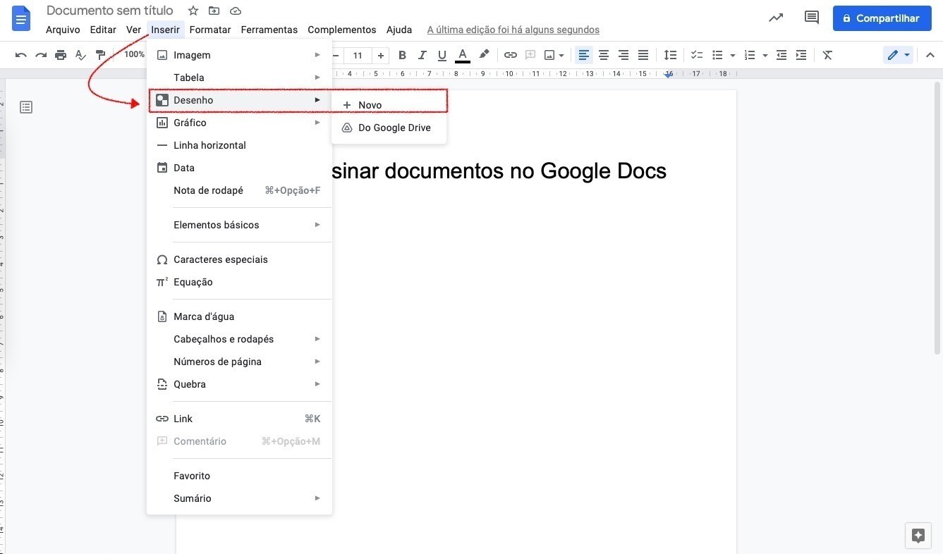 Como assinar um documento no Google Docs