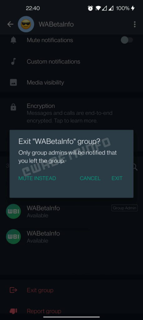 WhatsApp - opções para sair de grupos