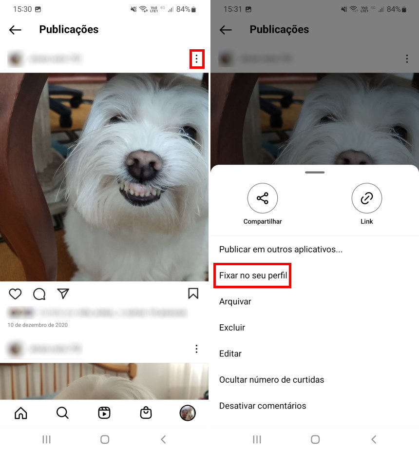 Como fixar fotos e vídeos no perfil do Instagram - Passo 2