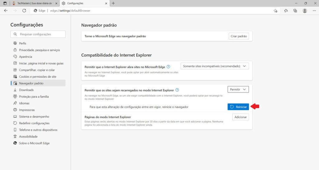 Como usar o modo Internet Explorer no Microsoft Edge - Passo 3