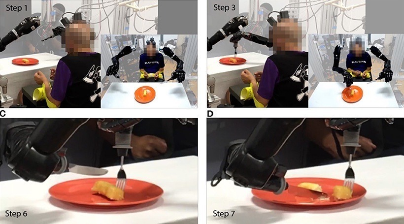 Homem com paralisia usa braços robóticos para se alimentar sozinho