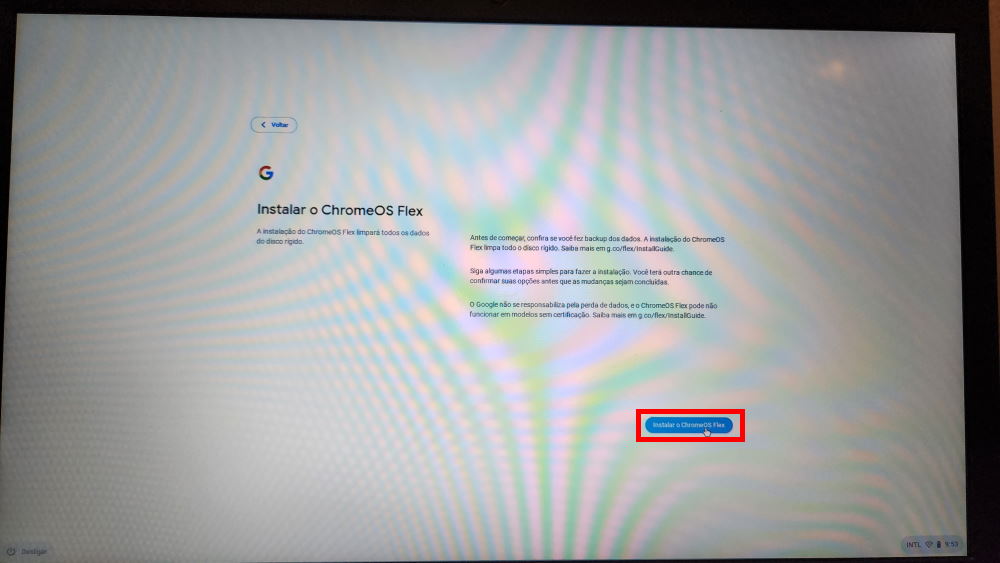 Como instalar o Chrome OS Flex - Passo 15