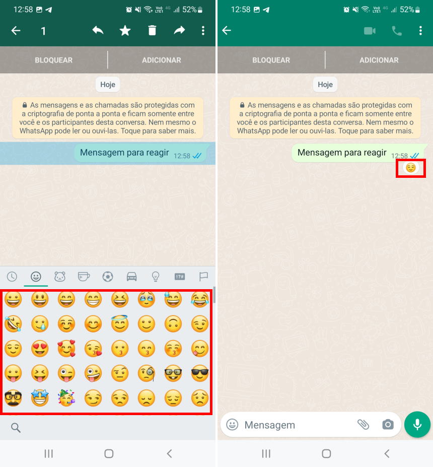 Como reagir a mensagens com qualquer emoji no WhatsApp - Passo 2