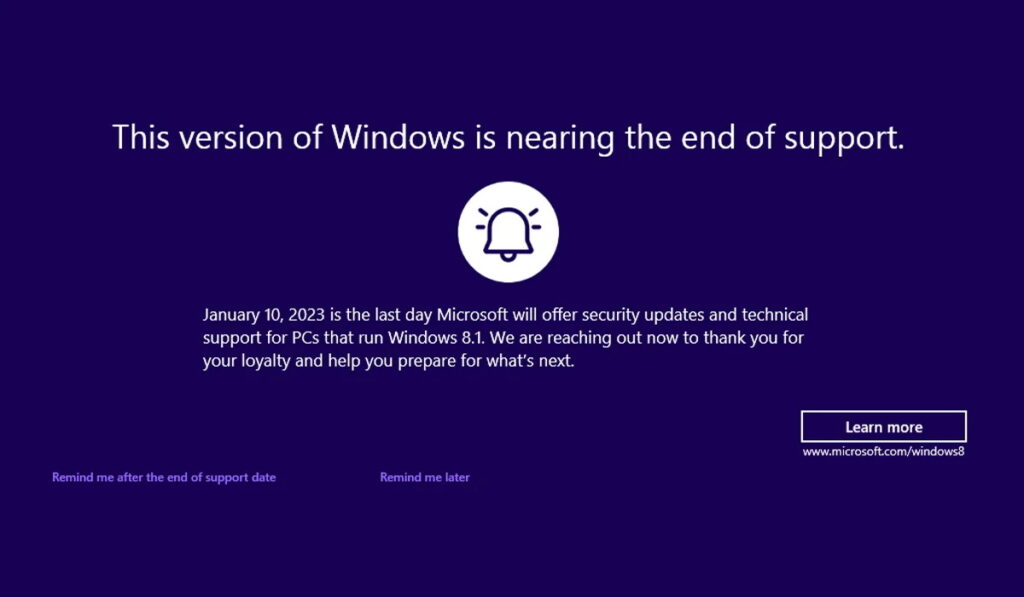 Windows 8.1 - fim do suporte