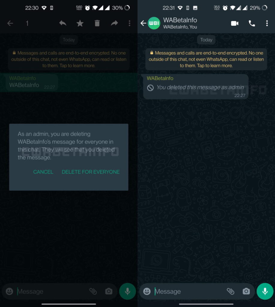 WhatsApp - administradores podem apagar mensagens para todos