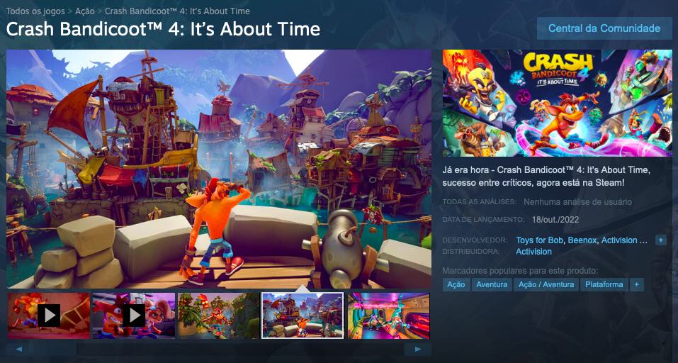 Crash Bandicoot 4 chega na loja da Steam