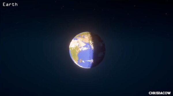 Esse jovem fez o universo dentro de Minecraft, aqui mostra a imagem da Terra